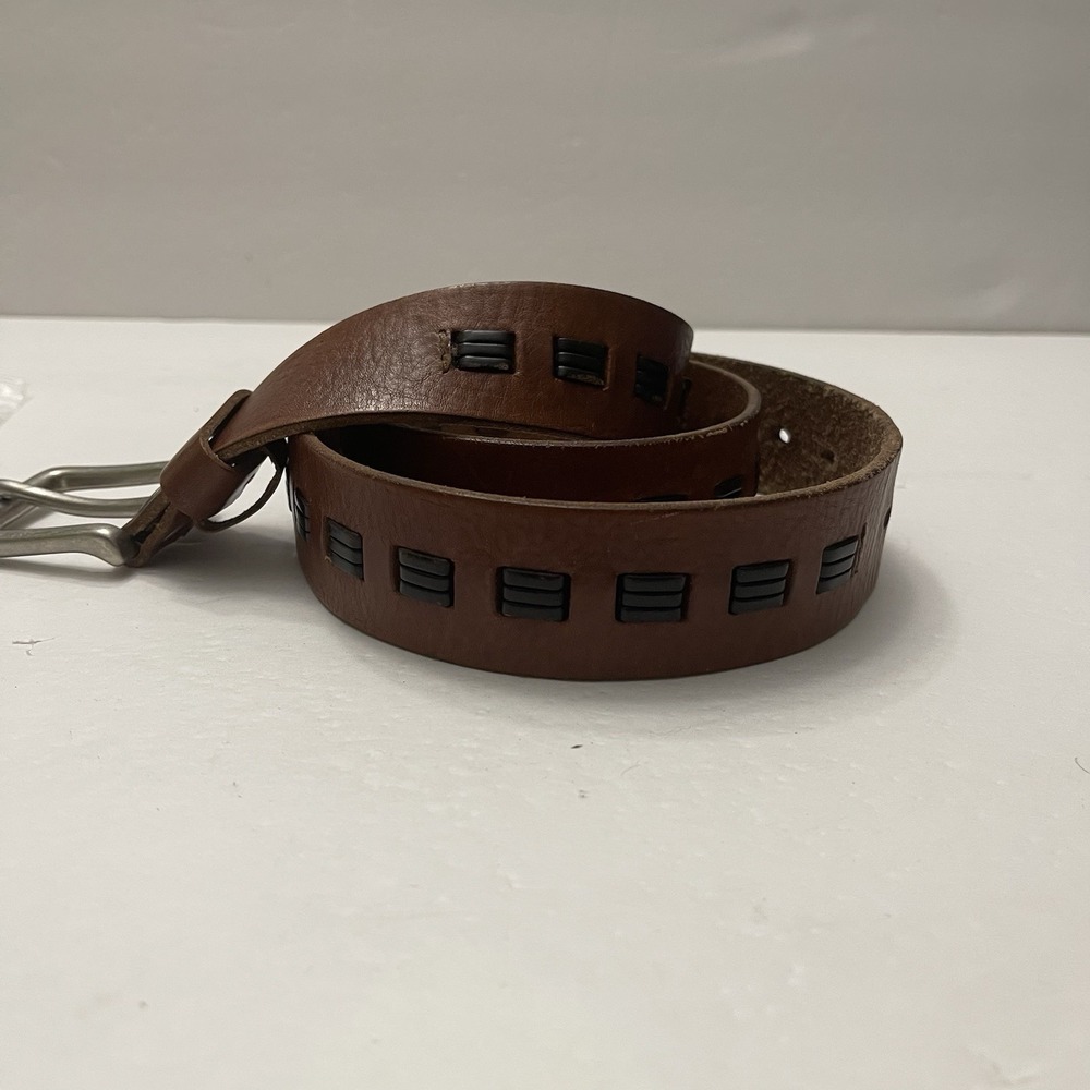 Levi's Men's Belt Brown Leather Large 38-40 Triple Woven Rugged Metal‎ Buckle